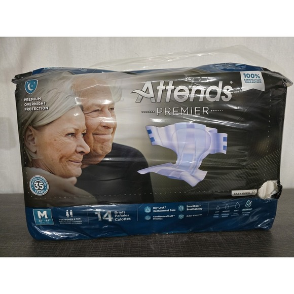 Attends Other - Attends Premier 14 Ct Incontinence Brief Size MED Overnight Adult Diaper